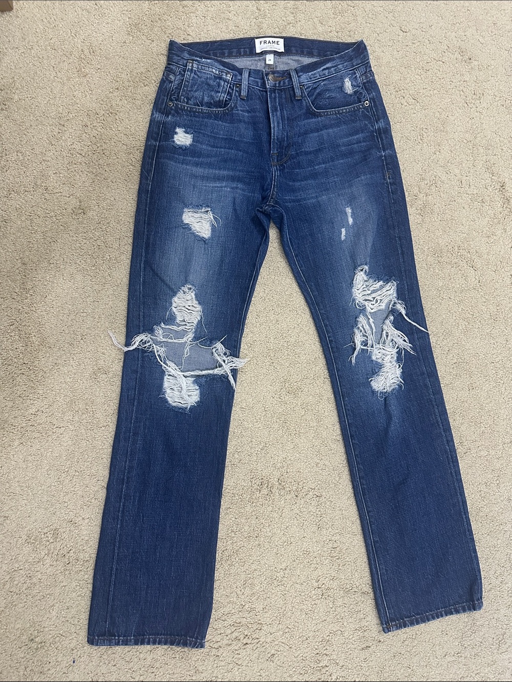 FRAME Distressed Straight-Leg Jeans Tamarack